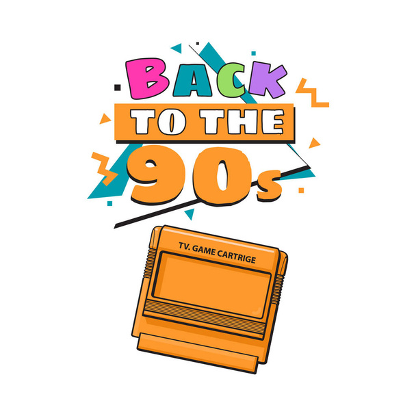 Back to the 90s poster template with TV game cartridge - Vector, Image