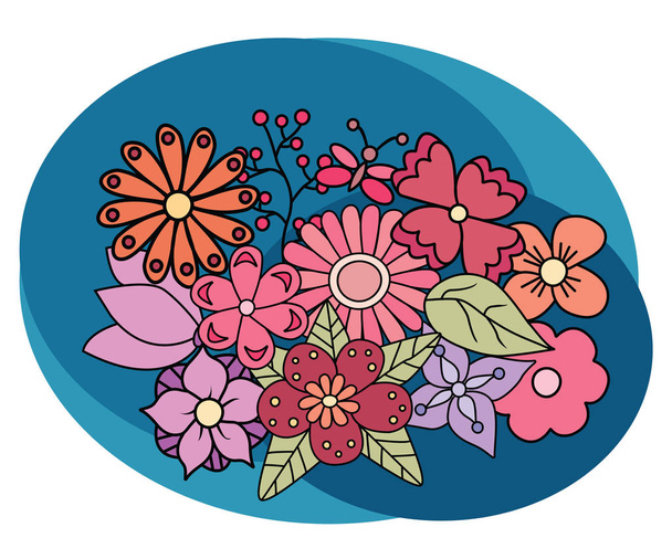 Flowers design set. Cartoon free hand draw doodle. - Vector, Imagen
