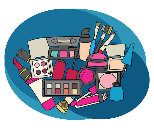 Makeup design set. Cartoon free hand draw doodle. - Vector, Image