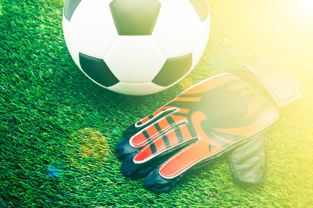 Futbol topu ve kaleci eldiven  - Fotoğraf, Görsel