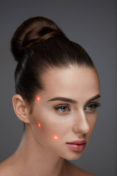 Beautiful Woman With Soft Skin And Red Laser Points On Skin - Photo, image
