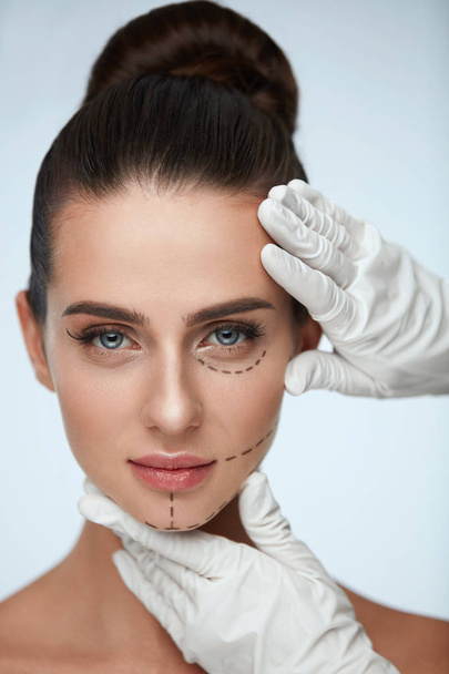 Young Female With Surgical Lines, Smooth Skin And Perfect Makeup - Foto, Imagem