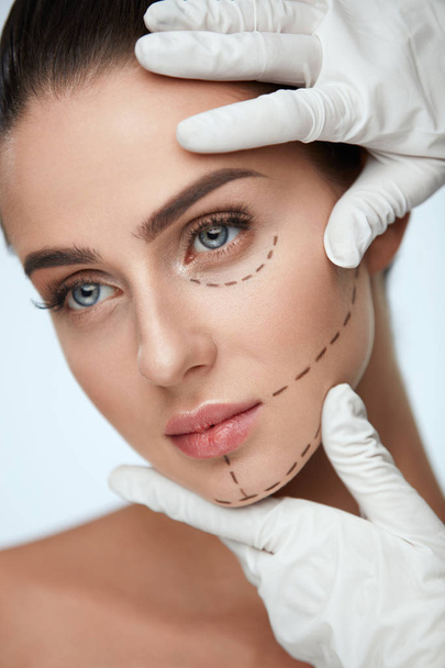 Young Female With Surgical Lines, Smooth Skin And Perfect Makeup - Φωτογραφία, εικόνα