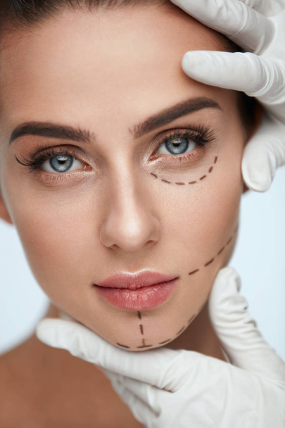 Young Female With Surgical Lines, Smooth Skin And Perfect Makeup - Zdjęcie, obraz