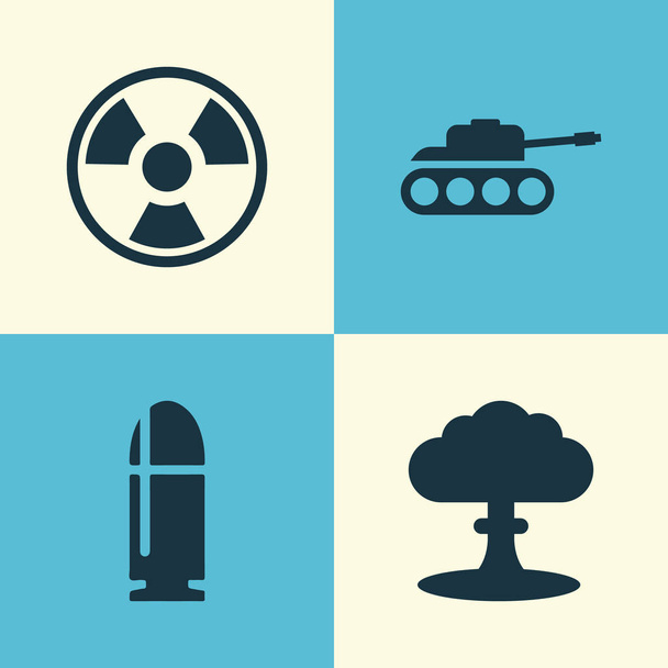 Leger Icons Set. Collectie van Panzer, Atom, gevaarlijke en andere elementen. Ook symbolen zoals slak, Tank, gevaar. - Vector, afbeelding