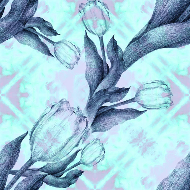 Fondo de pantalla abstracto con motivos florales. Tulipán. Fondo acuarela. Patrón sin costuras. Fondos de pantalla
.  - Foto, imagen