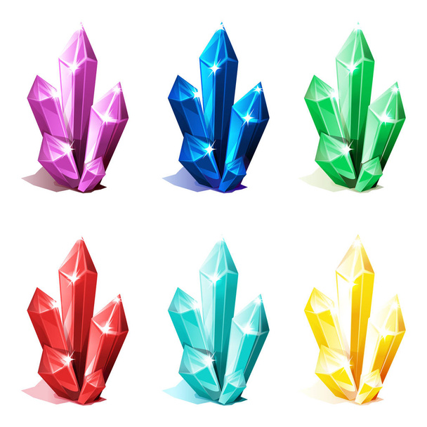 Cristales de cueva multicolores mágicos, conjunto para el juego
 - Vector, Imagen