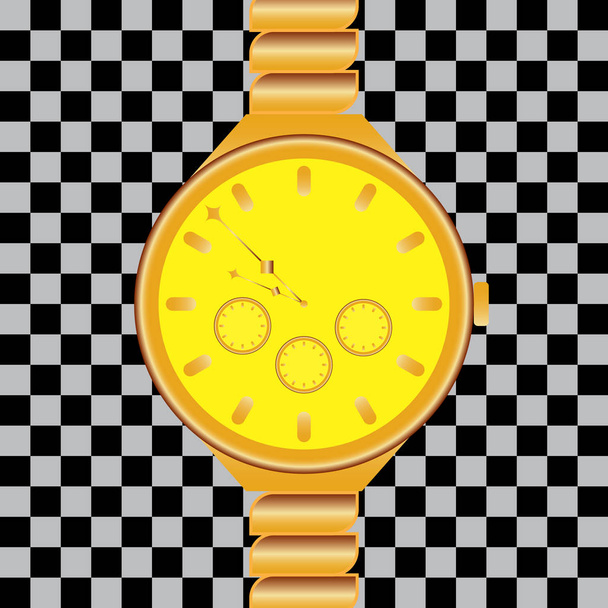 gold watch on a black square background. - Vector, afbeelding