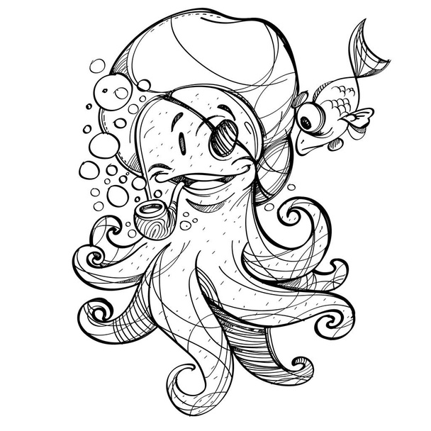 Cheerful octopus pirate - Vecteur, image