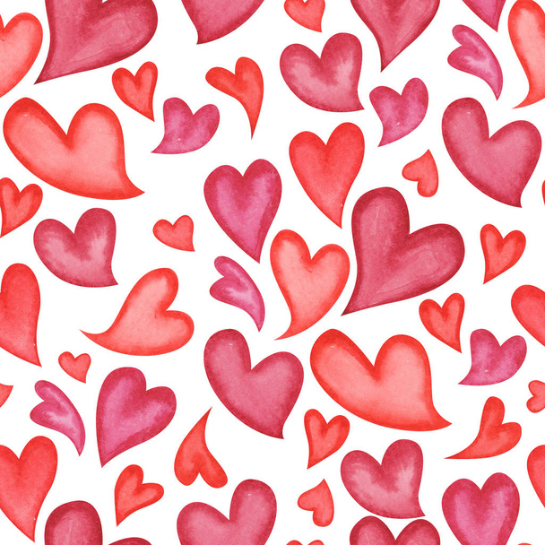 Red watercolor painted hearts seamless pattern - Photo, Image