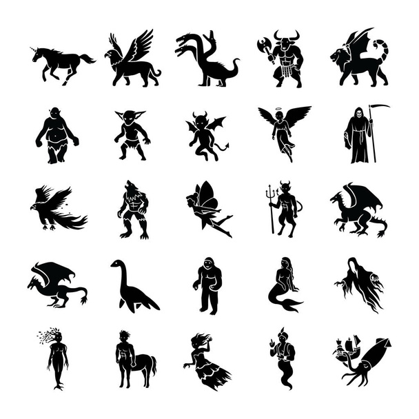 25 Mythical creatures glyph vector icons  - Vector, Image
