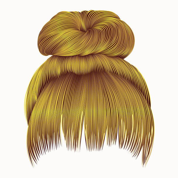włosy w kok z grzywką jasne żółte kolory. kobiety moda beau - Wektor, obraz