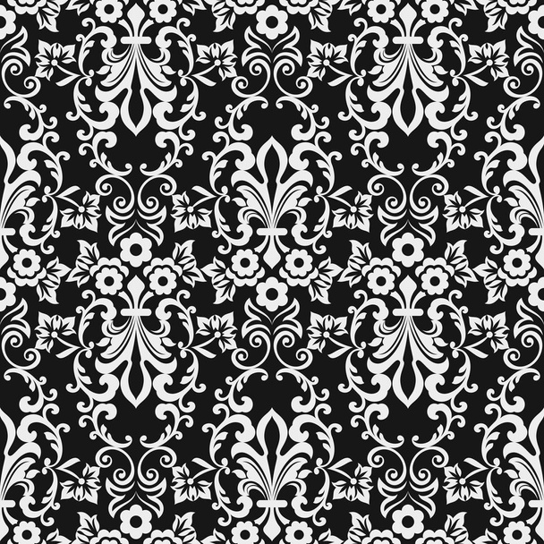 Black and white seamless floral wallpaper pattern - Vector, Image