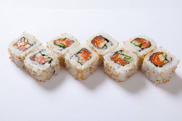 Japanese seafood sushi , roll a white background - Φωτογραφία, εικόνα