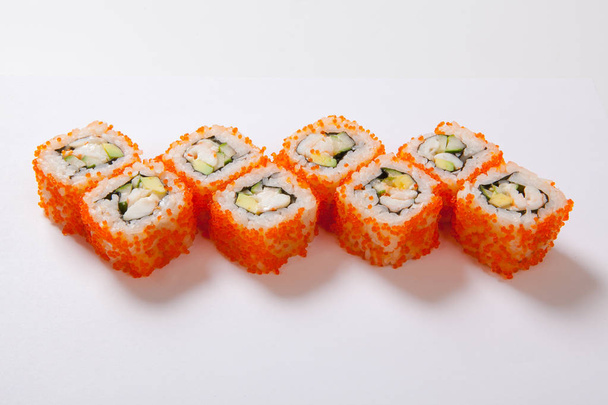 Japanese seafood sushi , roll a white background - Φωτογραφία, εικόνα