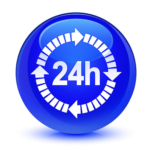 24 godziny dostawy ikona szklisty niebieski okrągły przycisk - Zdjęcie, obraz