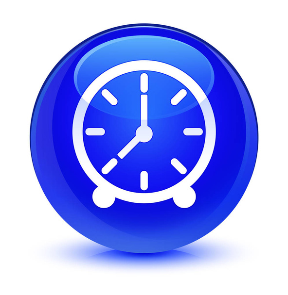 Uhr Symbol glasig blauer runder Knopf - Foto, Bild
