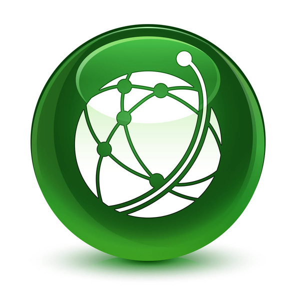 Global network icon glassy soft green round button - Foto, Imagen