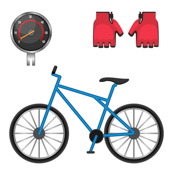 Compteur de vitesse cyclable, gants de protection en cuir, illustration vectorielle des icônes modernes du vélo
 - Vecteur, image