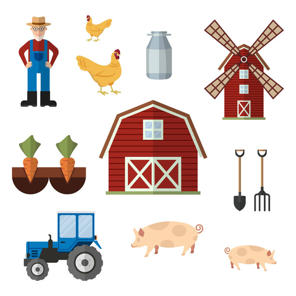 Conjunto de iconos de color de granja, elementos de diseño aislados sobre fondo blanco
. - Vector, imagen