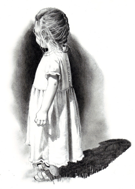 Bleistiftzeichnung eines kleinen Mädchens - Foto, Bild
