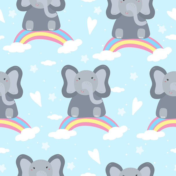 seamless pattern with elephant on a rainbow, vector illustration - Vector, afbeelding