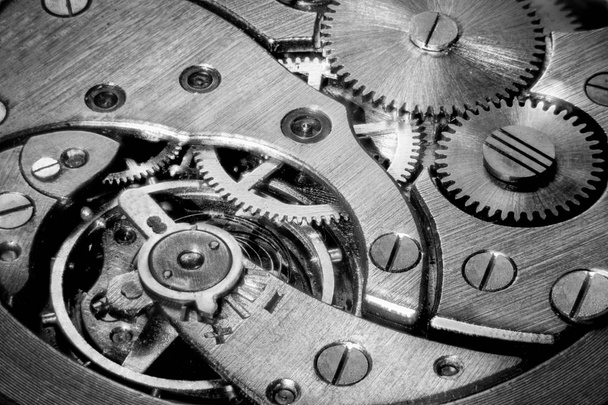 時計じかけの歯車時計内部のマクロ撮影 - 写真・画像