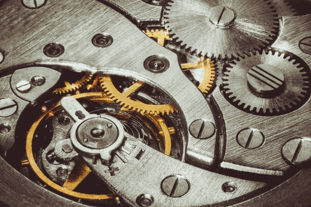 Macro shot of clockwork gears inside the watch - Photo, Image