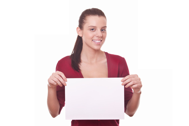 mujer con tablero o papel en blanco
 - Foto, Imagen