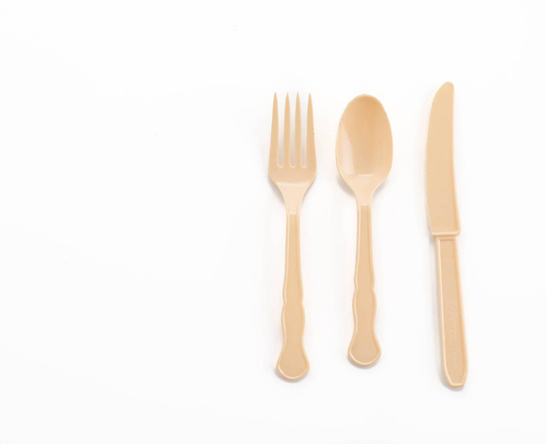 plastic plate spoon fork and knife - Photo, image
