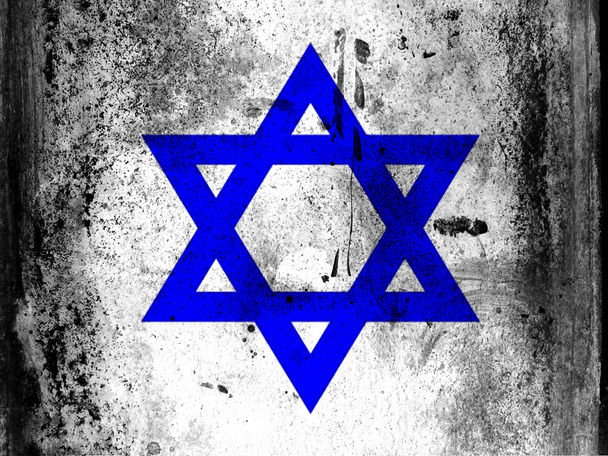 Joodse ster geschilderd aan boord met grungy vuile vlekken over het - Foto, afbeelding