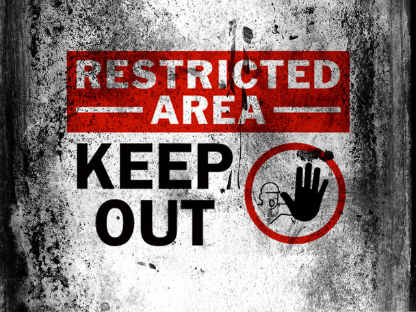 Restricted area sign painted on board with grungy dirty stains all over it - Photo, Image