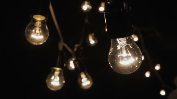 Light Bulbs Garland At Night - Footage, Video