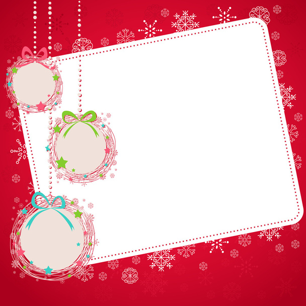 Cute Hand drawn Christmas ball toys card with snowflakes - Vector, Imagen