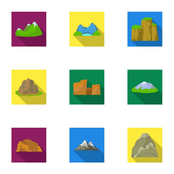 Set of icons about different mountains. Winter, summer mountains in one collection.Different mountains icon in set collection on flat style vector symbol stock illustration. - Vektor, obrázek