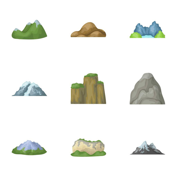 Set of icons about different mountains. Winter, summer mountains in one collection.Different mountains icon in set collection on cartoon style vector symbol stock illustration. - Vektor, obrázek