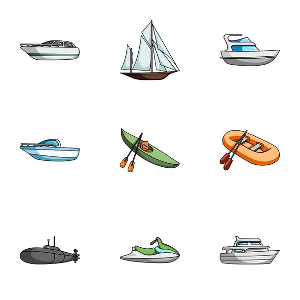 Sea transport, boats, ships. To transport people, thunderstorms. Ship and water transport icon in set collection on cartoon style vector symbol stock illustration. - Vector, afbeelding