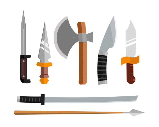 Knife weapon dangerous metallic vector illustration of sword spear edged set. - Vector, Image