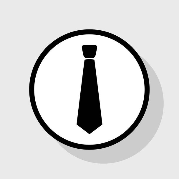 Tie sign illustration. Vector. Flat black icon in white circle with shadow at gray background. - Vector, Image