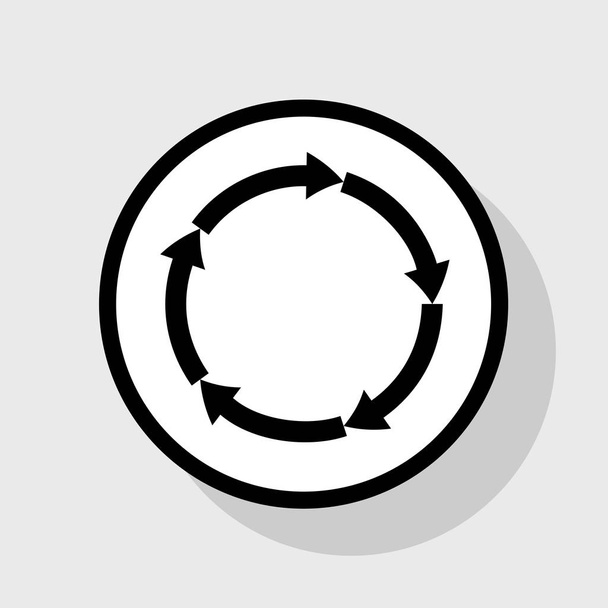 Panneau des flèches circulaires. Vecteur. Icône noire plate en cercle blanc avec ombre sur fond gris
. - Vecteur, image