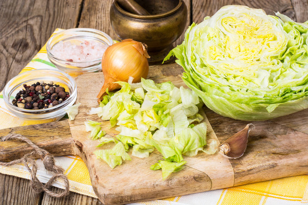 Chopped iceberg lettuce -ingridient for cooking - Photo, Image