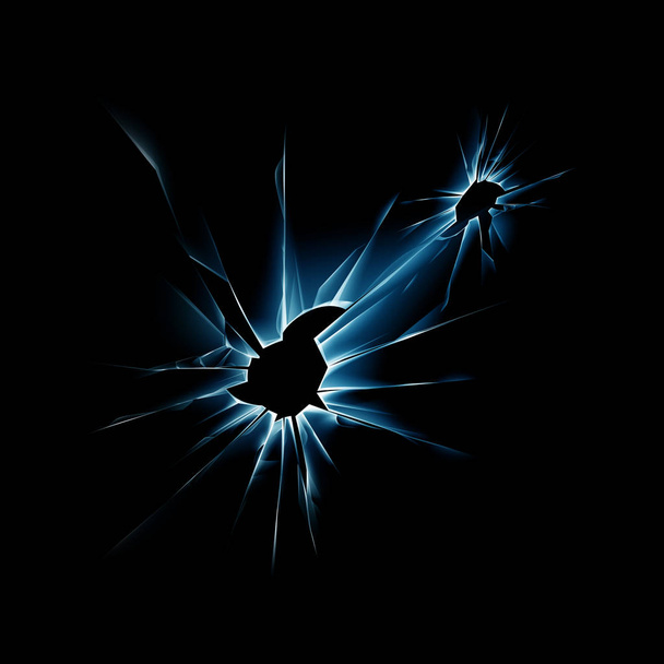 Ventana de vidrio roto azul con bordes afilados
 - Vector, imagen