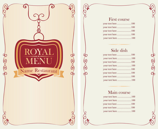Koninklijke menu voor restaurant of café met prijslijst - Vector, afbeelding
