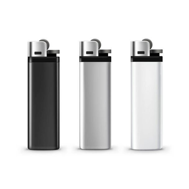 Vector Set of Blank Black White Plastic Metal Lighters Close up Isolated - Vector, Image