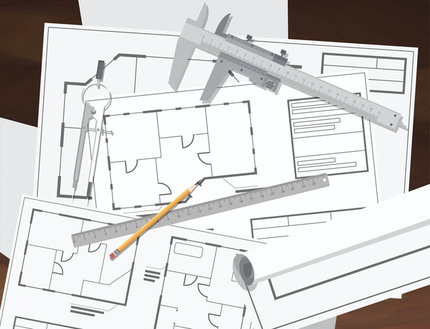 Architectural design workplace with tools - Vector, Image