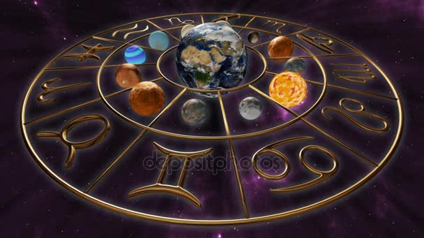  Tierkreiszeichen Horoskop rotiert mit Planetenkugeln  - Filmmaterial, Video