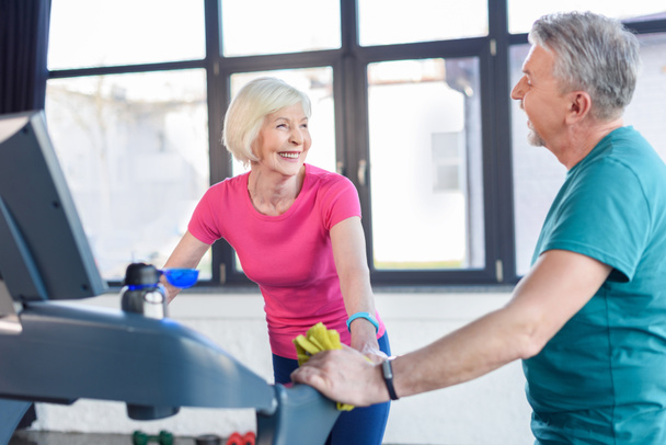 senior couple training on treadmill - Photo, Image