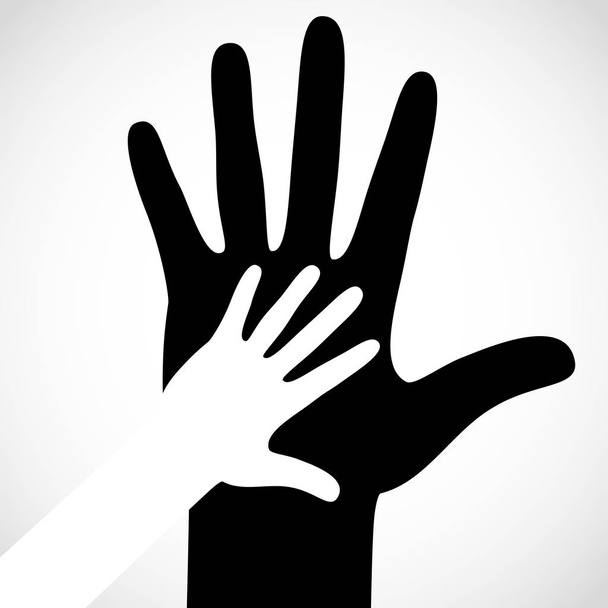 Black color big hand and white small hand concept. Help symbol hands support emblem.  - Вектор, зображення