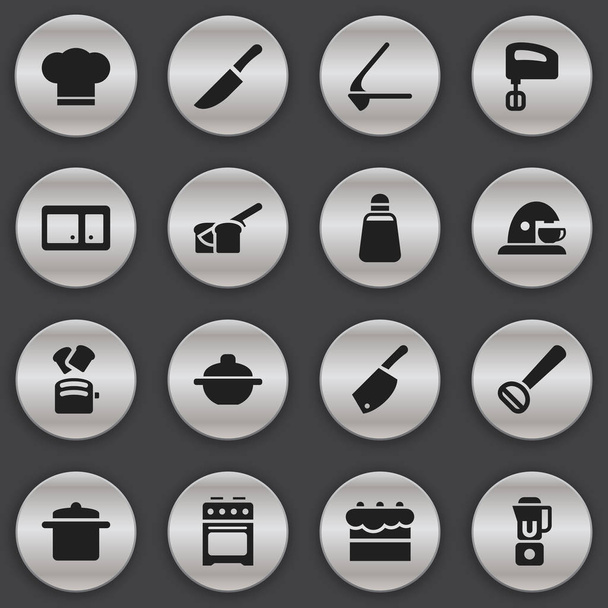 16 編集可能な食品のアイコンのセットです。スライスのパン、粉砕機、ペストリーなどの記号が含まれています。ウェブ、モバイル、Ui とインフォ グラフィック デザインに使用することができます。. - ベクター画像