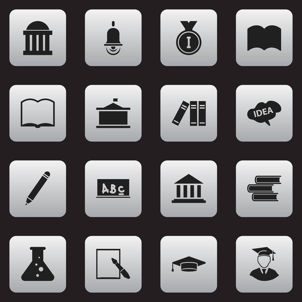 Set Of 16 Editable Education Icons. Includes Symbols Such As Diplomaed Male, Notepaper, Bookshelf And More. Can Be Used For Web, Mobile, UI And Infographic Design. - Vector, Image
